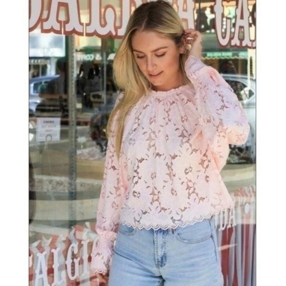 Free People Olivia Lace Tee in Pink S NWOT - Picture 10 of 16